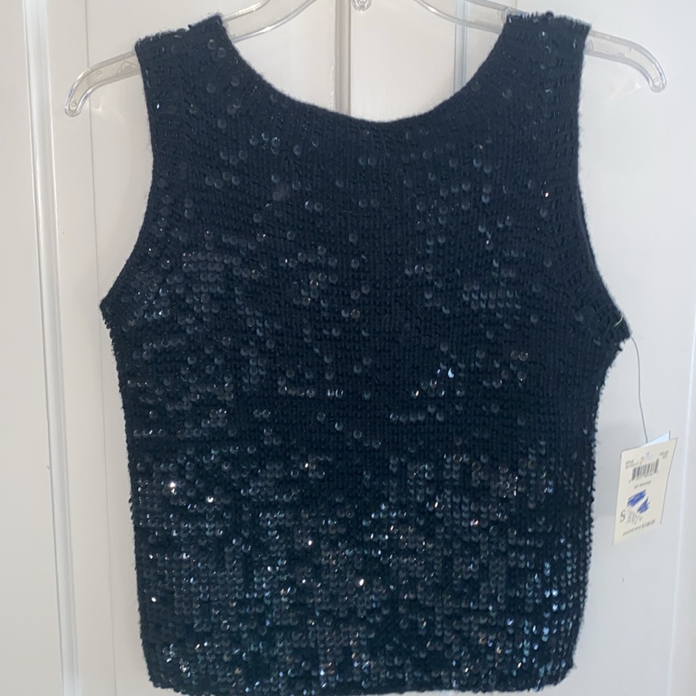 NWT Dana Buchman Art Moderne sequin black wool tank Sz S
